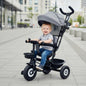Tiny Toes T40 Plus Tricycle - Rubber Wheels, 360 Rotatable Seat, Adjustable Canopy, Parental Control, Front & Rear Baskets, 1.5-5 years - Grey Black