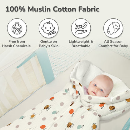 Snuggy Bliss 100% Muslin Cotton Baby Bedding for Newborns (0–6 Months) - Honey White