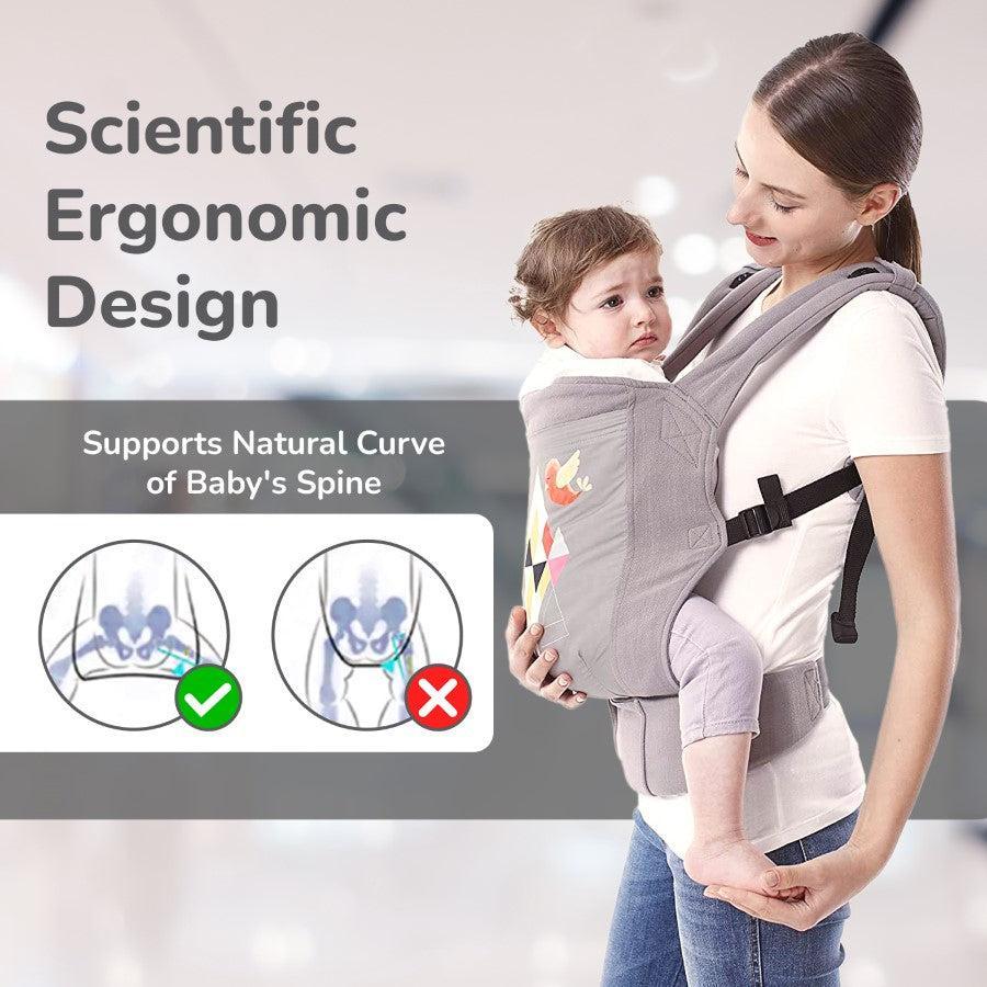 Hug Me Elite Baby Carrier Front & Back Carrier Position, Soft Linen Fabric, Wide Strap With Cap & Mobile Pocket - Grey