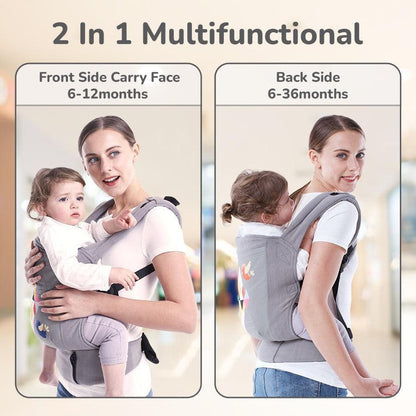 Hug Me Elite Baby Carrier Front & Back Carrier Position, Soft Linen Fabric, Wide Strap With Cap & Mobile Pocket - Grey