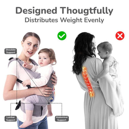Hug Me Elite Baby Carrier Front & Back Carrier Position, Soft Linen Fabric, Wide Strap With Cap & Mobile Pocket - Grey