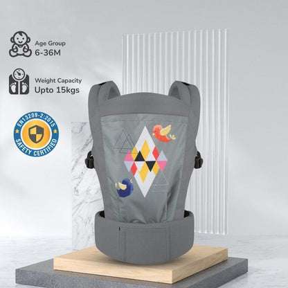 Hug Me Elite Baby Carrier Front & Back Carrier Position, Soft Linen Fabric, Wide Strap With Cap & Mobile Pocket - Grey