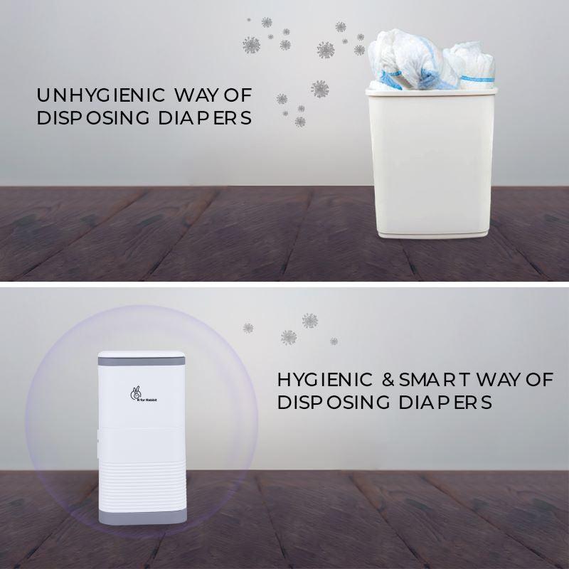 Hygo Bin- Portable Diaper Bin with Built-in Odor Controlling Carbon Filter, Leak-Proof Trash Bag, Easy To Use