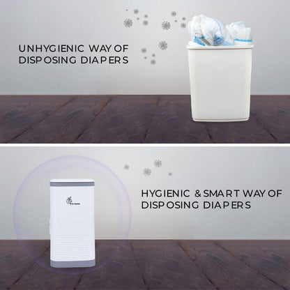 Hygo Bin- Portable Diaper Bin with Built-in Odor Controlling Carbon Filter, Leak-Proof Trash Bag, Easy To Use