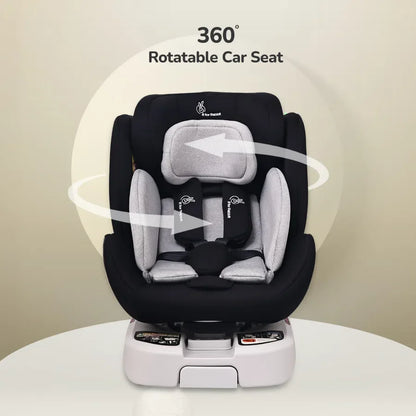 Jack N Jill ISOFIX Plus Car Seat For Kids 0 To 12 Years Safety Certified 360° Rotatable Seat - Black Grey