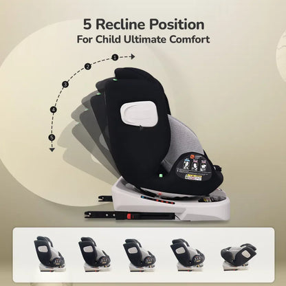Jack N Jill ISOFIX Plus Car Seat For Kids 0 To 12 Years Safety Certified 360° Rotatable Seat - Black Grey