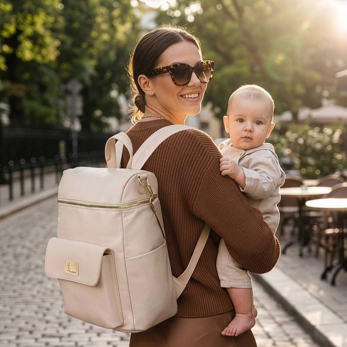 Caramello Bold Ivy Diaper Bag for Moms, Dual Carry Sling, Insulated Bottle Pockets With Premium Vegan Leather - Ivory Beige
