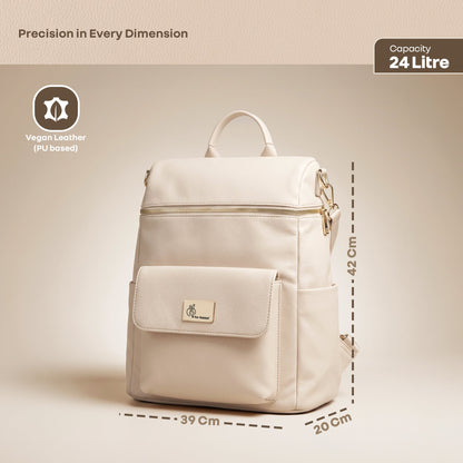 Caramello Bold Ivy Diaper Bag for Moms, Dual Carry Sling, Insulated Bottle Pockets With Premium Vegan Leather - Ivory Beige