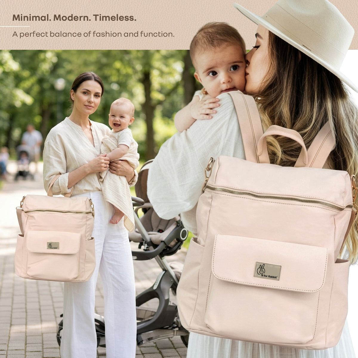 Caramello Bold Ivy Diaper Bag for Moms, Dual Carry Sling, Insulated Bottle Pockets With Premium Vegan Leather - Ivory Beige