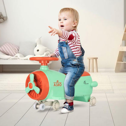 Iya Iya Aero Swing Car for kids 2 in 1 Ride On With ABEC 7 Bearing - Green Orange