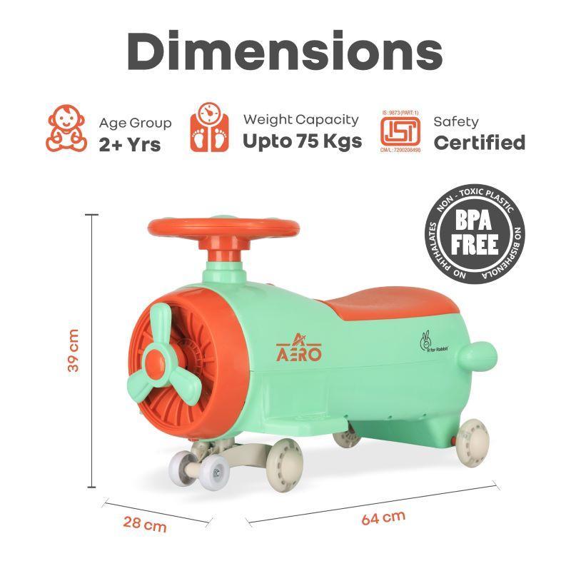 Iya Iya Aero Swing Car for kids 2 in 1 Ride On With ABEC 7 Bearing - Green Orange