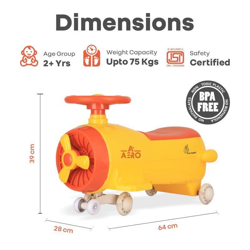 Iya Iya Aero Swing Car for kids 2 in 1 Ride On With ABEC 7 Bearing - Yellow Orange