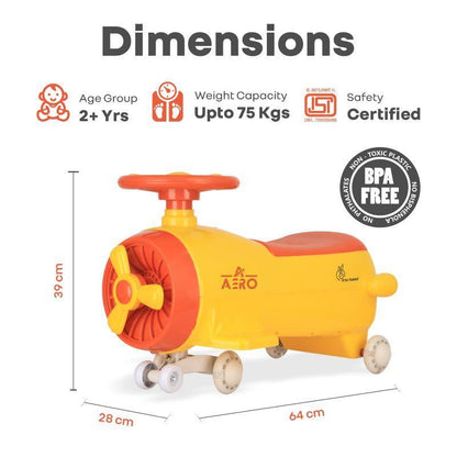 Iya Iya Aero Swing Car for kids 2 in 1 Ride On With ABEC 7 Bearing - Yellow Orange