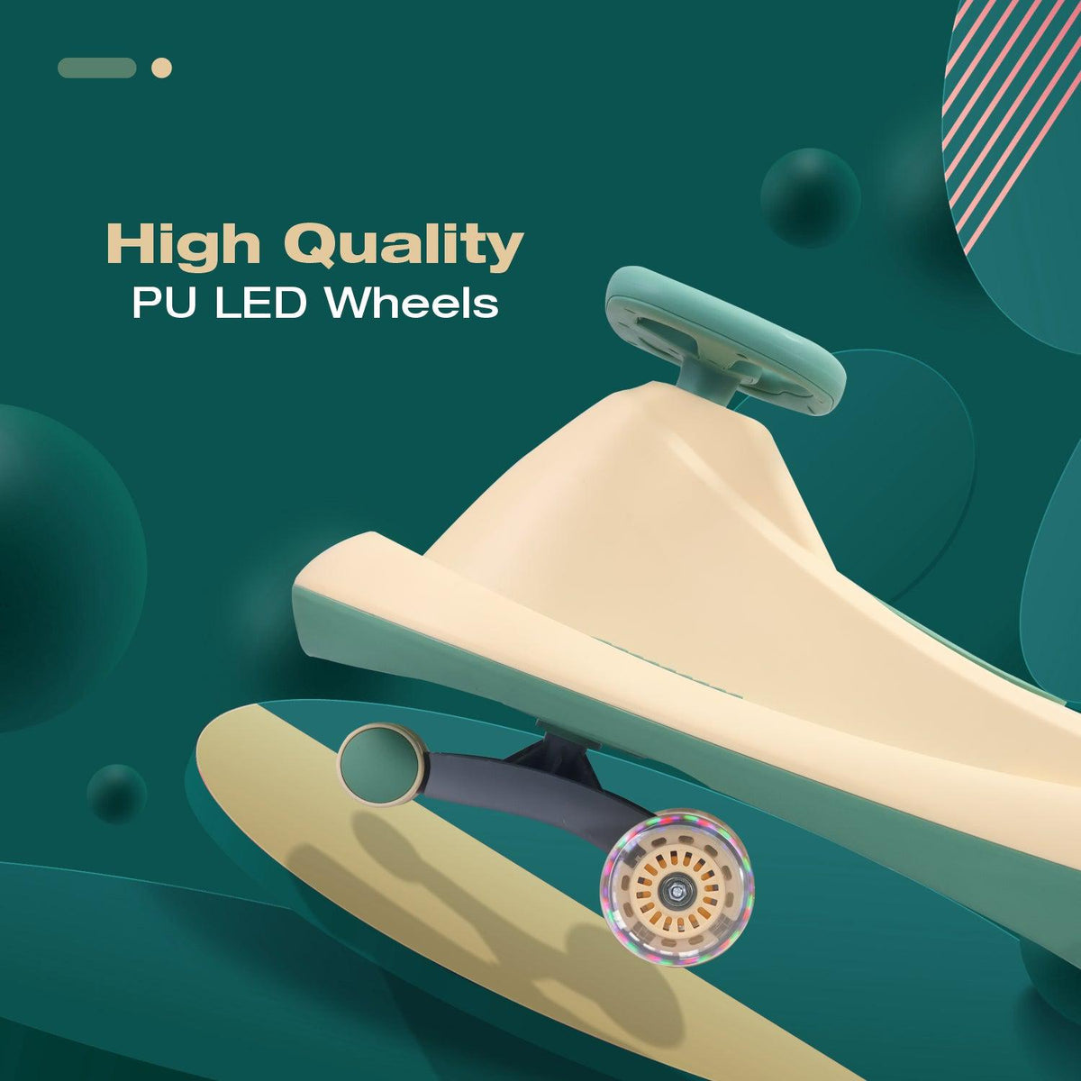 Iya Iya Drift Swing Car - Inbuilt Music, Scratch Free PU Led Wheels, Up to 125 Kgs Capacity - Peach Green