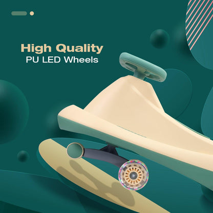 Iya Iya Drift Swing Car - Inbuilt Music, Scratch Free PU Led Wheels, Up to 125 Kgs Capacity - Peach Green