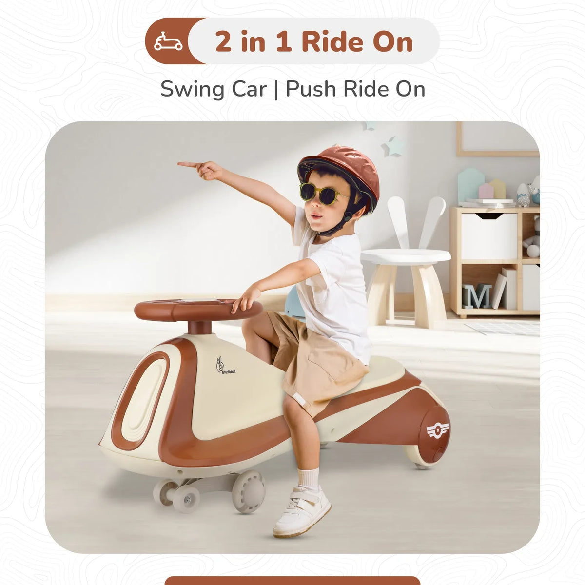 Iya Iya Sportz swing car for kids - Cream Brown
