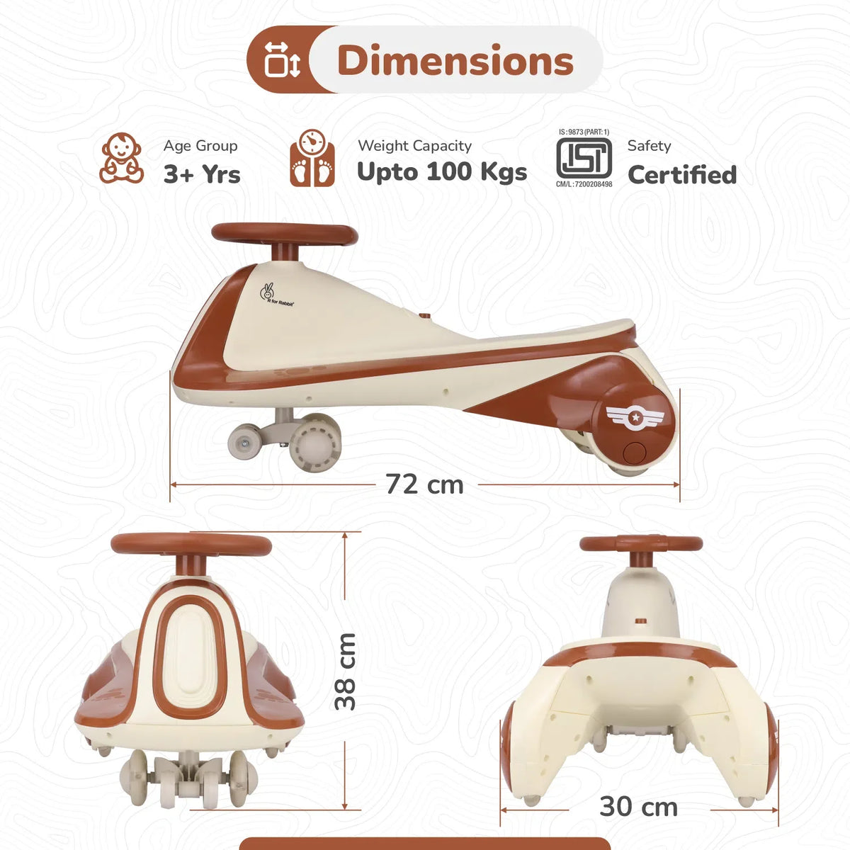 Iya Iya Sportz swing car for kids - Cream Brown