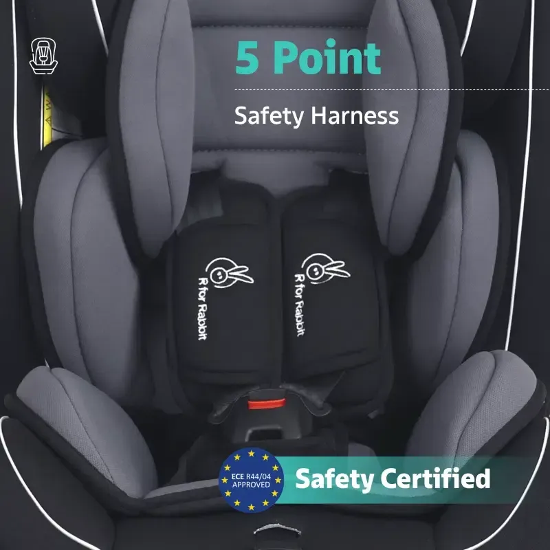 Jack N Jill Grand ISOFIX Car Seat For Kids 0 To 12 Years With Safety Harness - Black Grey