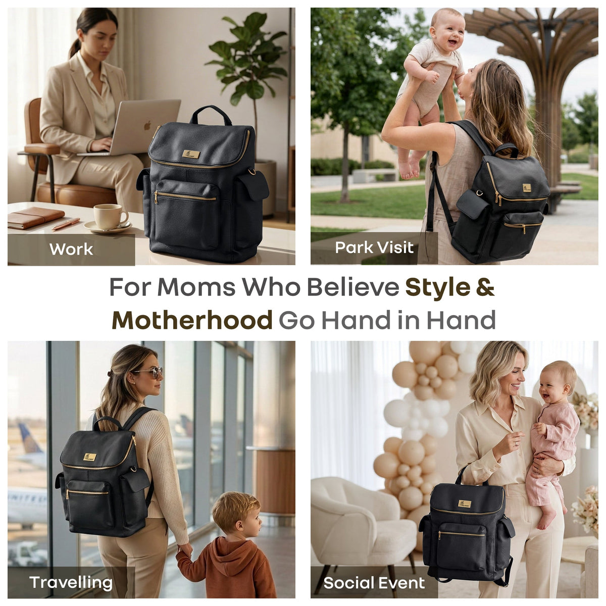 Caramello Bold Neo Diaper Bag, Matte Finish Vegan Leather, 39L Spacious Multi-Compartment Bag - Jade Black