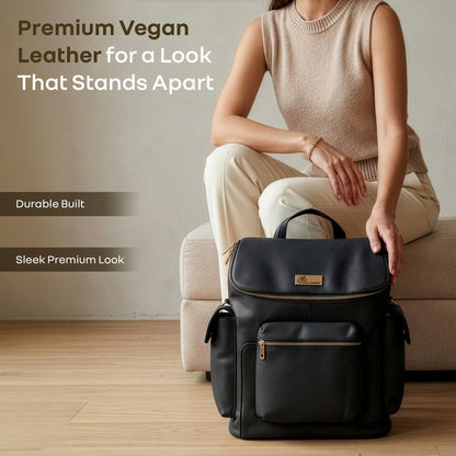 Caramello Bold Neo Diaper Bag, Matte Finish Vegan Leather, 39L Spacious Multi-Compartment Bag - Jade Black