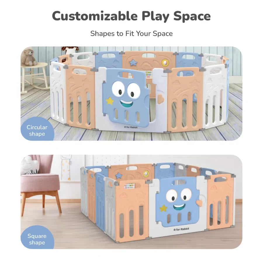 Joyland Playard For Kids 14-Panel Playard, Babies' Play Area, Indoor Setup - Blue Orange
