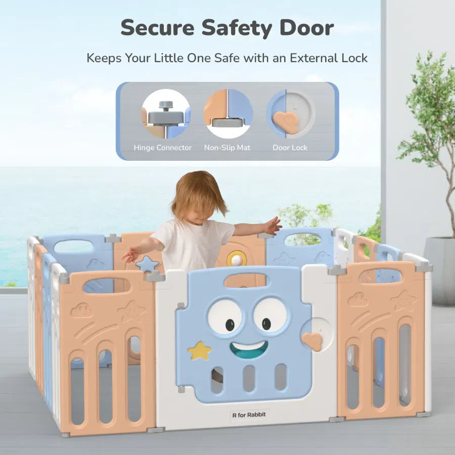 Joyland Playard For Kids 14-Panel Playard, Babies' Play Area, Indoor Setup - Blue Orange