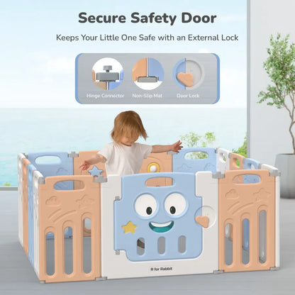 Joyland Playard For Kids 14-Panel Playard, Babies' Play Area, Indoor Setup - Blue Orange