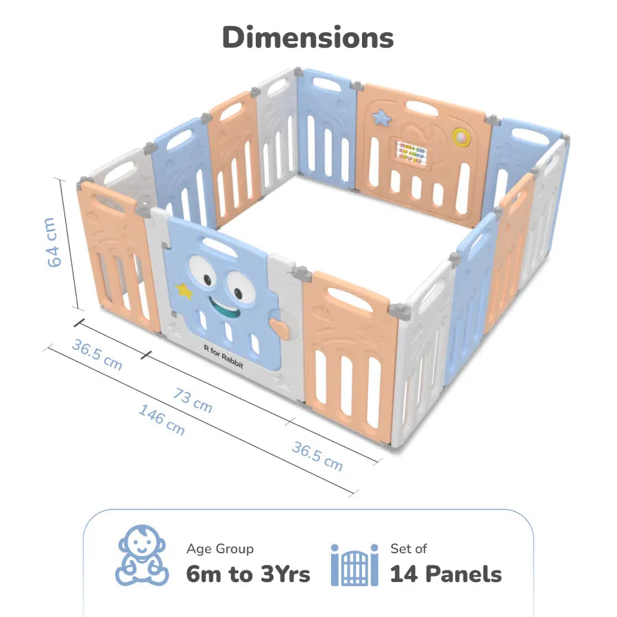 Joyland Playard For Kids 14-Panel Playard, Babies' Play Area, Indoor Setup - Blue Orange