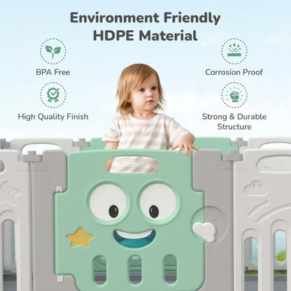 Joyland Playard For Kids 14-Panel Playard, Babies' Play Area, Indoor Setup - Green White