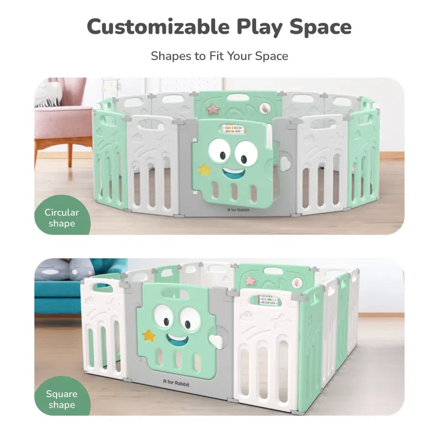 Joyland Playard For Kids 14-Panel Playard, Babies' Play Area, Indoor Setup - Green White