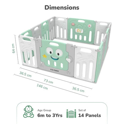 Joyland Playard For Kids 14-Panel Playard, Babies' Play Area, Indoor Setup - Green White
