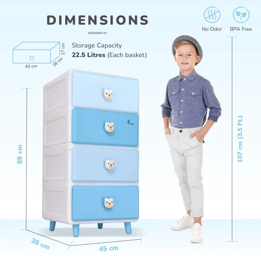 Kiddo Korner Teddy Storage Organizer For Kids With 4 Layers of Spacious Storage - Blue White