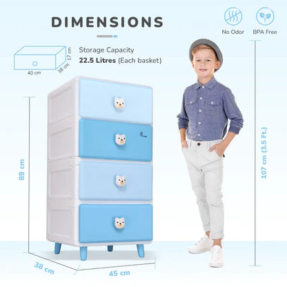 Kiddo Korner Teddy Storage Organizer For Kids With 4 Layers of Spacious Storage - Blue White