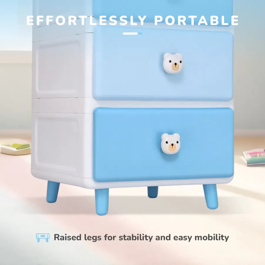 Kiddo Korner Teddy Storage Organizer For Kids With 4 Layers of Spacious Storage - Blue White