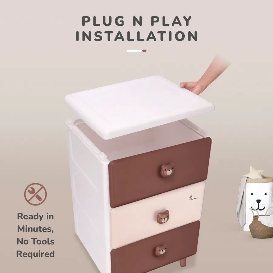 Kiddo Korner Teddy Storage Organizer For Kids With 4 Layers of Spacious Storage - Brown White