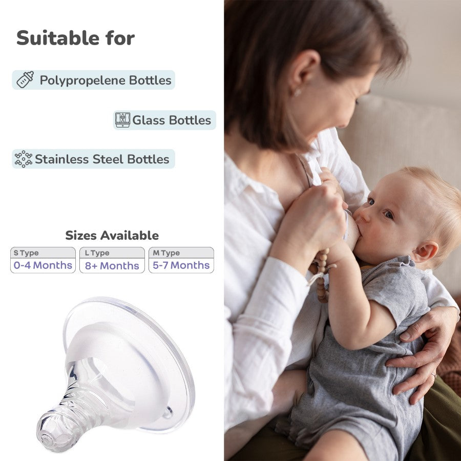 First Feed Soft Silicone Teat for Glass Bottles, PP Bottles, and SS Bottles Pack of 2