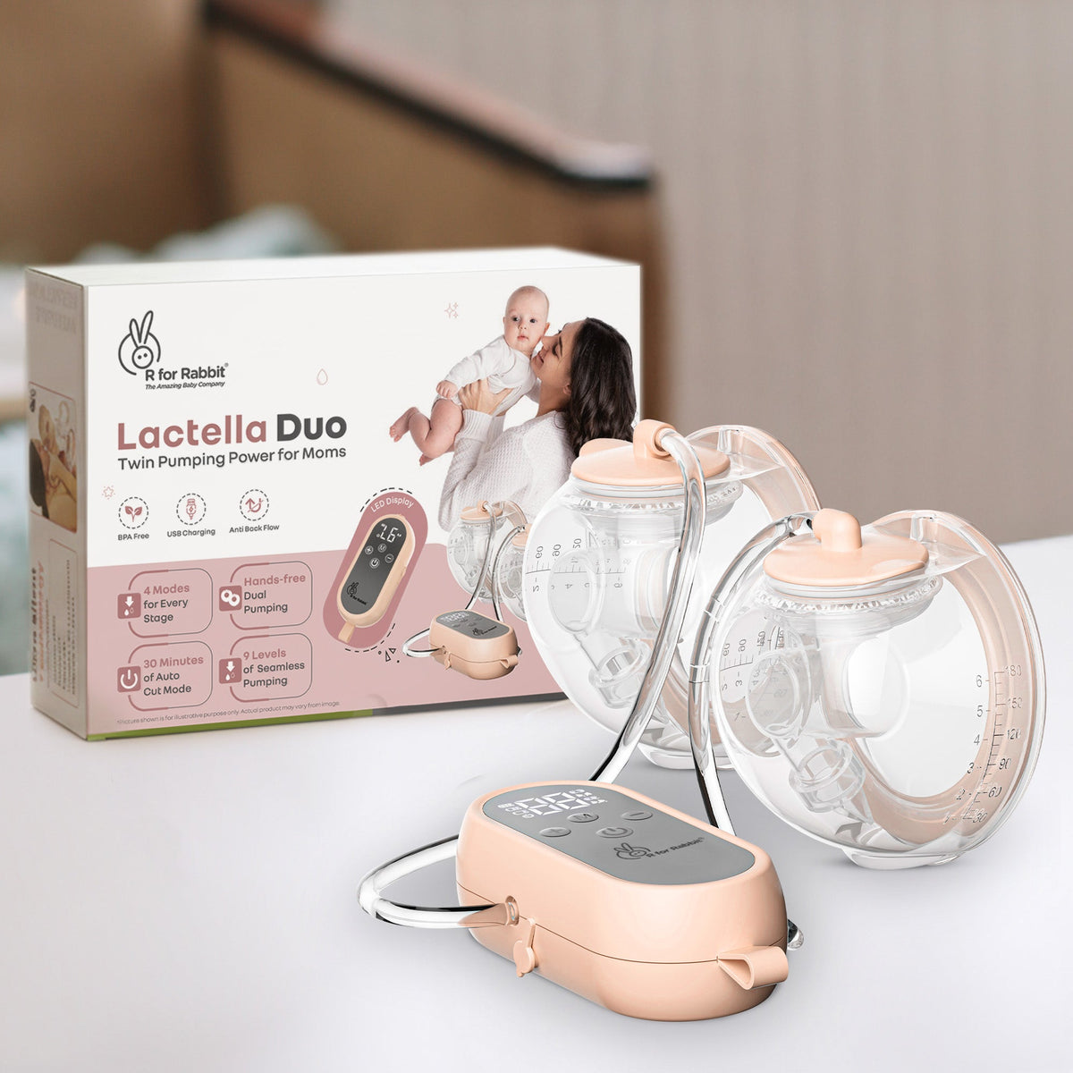 Lactella Duo Smart Breast Pump for Modern Moms With 4 modes, 9 Levels & Anti-Backflow - Peach