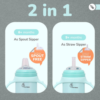 Steebo Tiny Tales 2 in 1 Spout and Straw Sipper Stainless Steel Bottle For Kids 270ml - Lake Blue