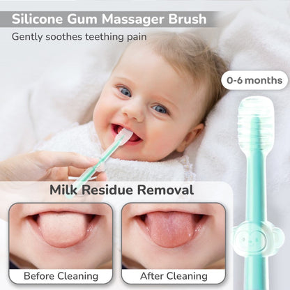 Tiny Smiles Pixie 3-in-1 Baby Toothbrush Set, BPA-Free Silicone, Gum Massager, U-Shaped & Toddler Brush - Lake Blue
