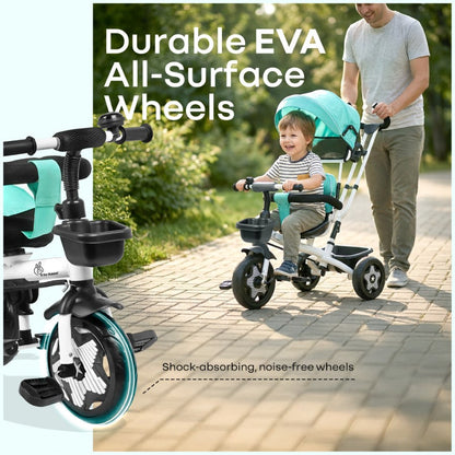 Tiny Toes R40 Ace 360° Rotatable Seat Baby Tricycle with Parent Control Handle, Adjustable Canopy & EVA Wheels (2–5 Years) - Lake Blue
