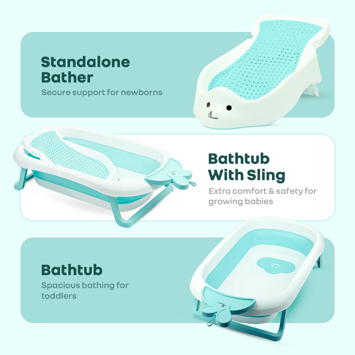 Bubble Double Bunny by R for Rabbit 3-in-1 Baby Bath Tub & Bather - Lake Blue