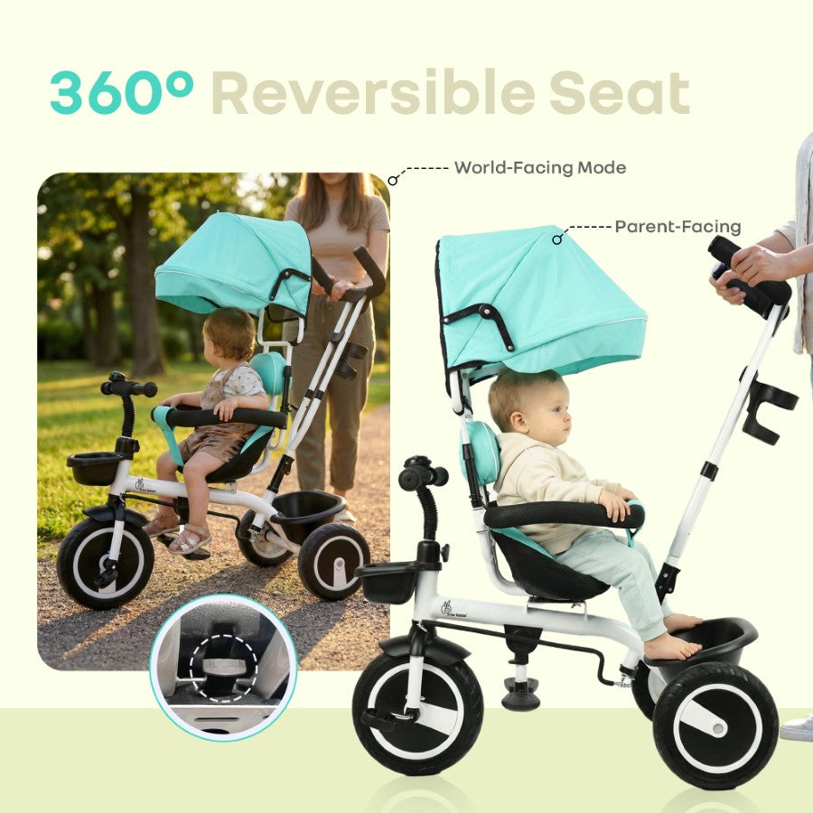 Tiny Toes R40 Plus Baby Tricycle with Canopy, Footrests, Plug-N-Play Wheels & Adjustable Parent Handle (Up to 25 kg) - Lake Blue