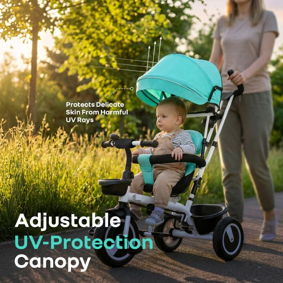 Tiny Toes R40 Plus Baby Tricycle with Canopy, Footrests, Plug-N-Play Wheels & Adjustable Parent Handle (Up to 25 kg) - Lake Blue