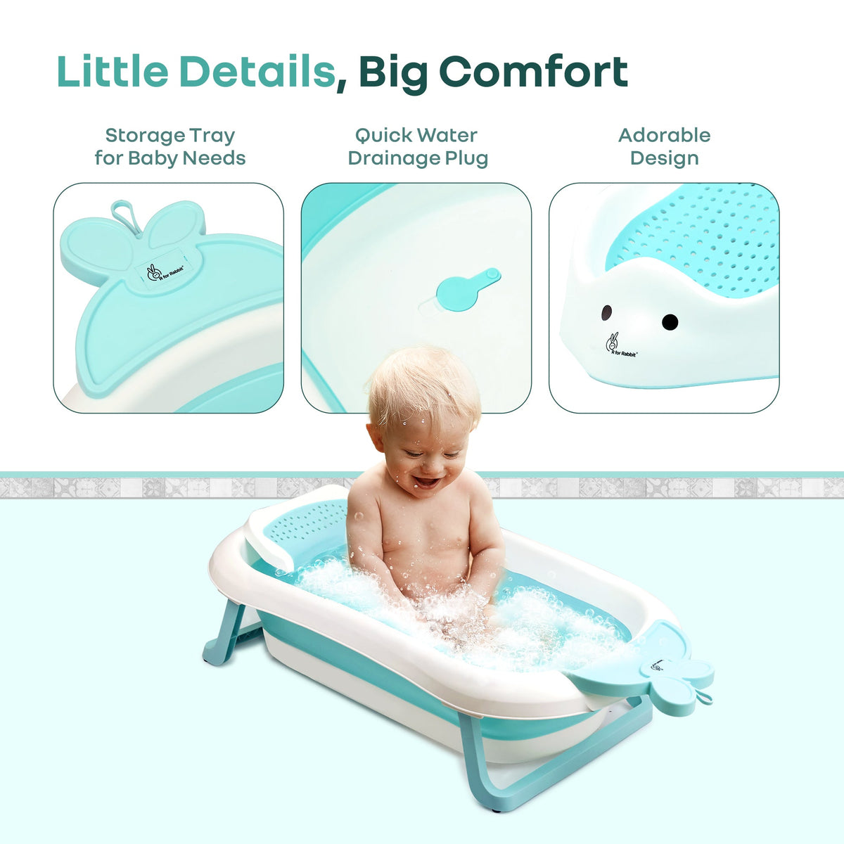 Bubble Double Bunny by R for Rabbit 3-in-1 Baby Bath Tub & Bather - Lake Blue