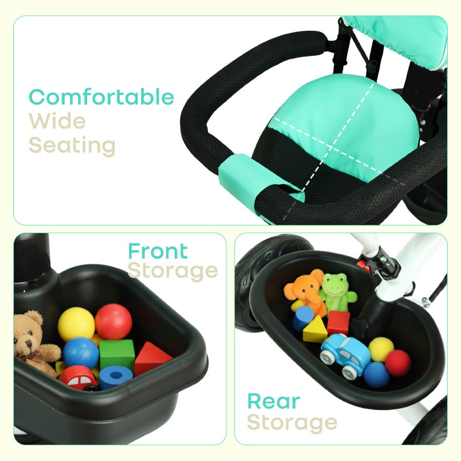Tiny Toes R40 Plus Baby Tricycle with Canopy, Footrests, Plug-N-Play Wheels & Adjustable Parent Handle (Up to 25 kg) - Lake Blue
