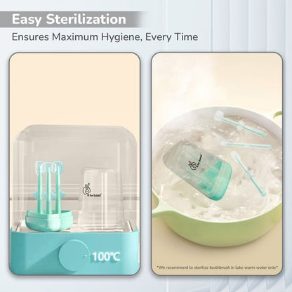 Tiny Smiles Pixie 3-in-1 Baby Toothbrush Set, BPA-Free Silicone, Gum Massager, U-Shaped & Toddler Brush - Lake Blue