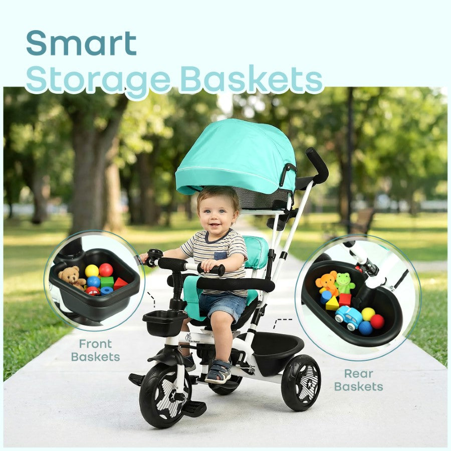 Tiny Toes R40 Ace 360° Rotatable Seat Baby Tricycle with Parent Control Handle, Adjustable Canopy & EVA Wheels (2–5 Years) - Lake Blue