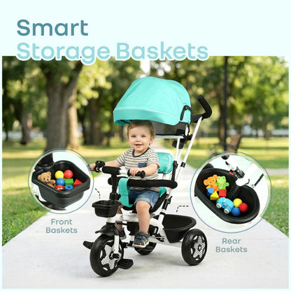 Tiny Toes R40 Ace 360° Rotatable Seat Baby Tricycle with Parent Control Handle, Adjustable Canopy & EVA Wheels (2–5 Years) - Lake Blue