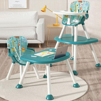 Cherry Berry Safari Baby High Chair, 3 in 1 Convertible High Chair Cum Kids Study Table - Lake Blue