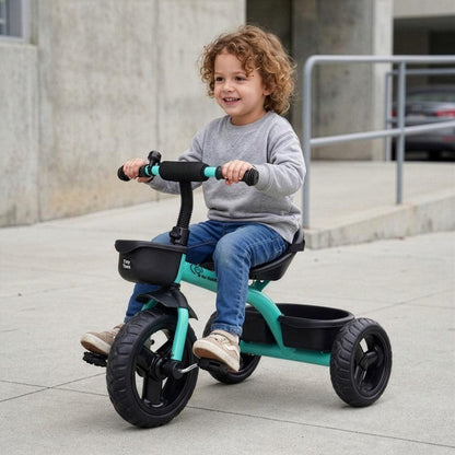 Tiny Toes T10 Ace Tricycle - Front & Back Basket, Seat Belt - Lake Blue